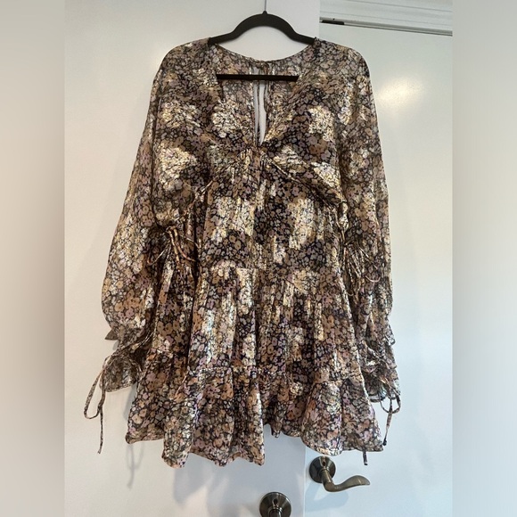 ASOS DESIGN mini smock dress tie waist ditsy Floral print chiffon Petite Size 8 - Picture 3 of 15